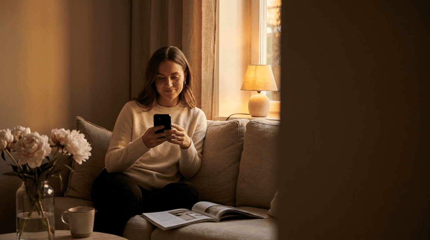 Kunde bucht entspannt einen Nail-Termin auf dem Smartphone